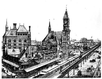 drawing of courthouse and 6th Ave. El