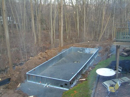 Pool frame has been placed and leveled