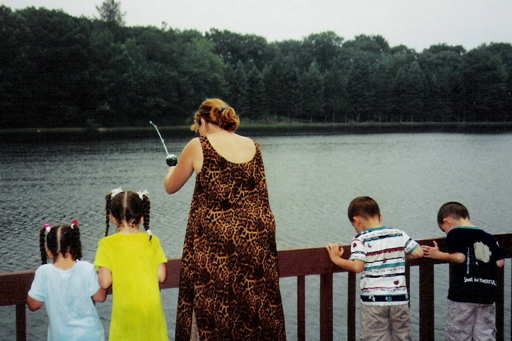 Shannon and kids fishing